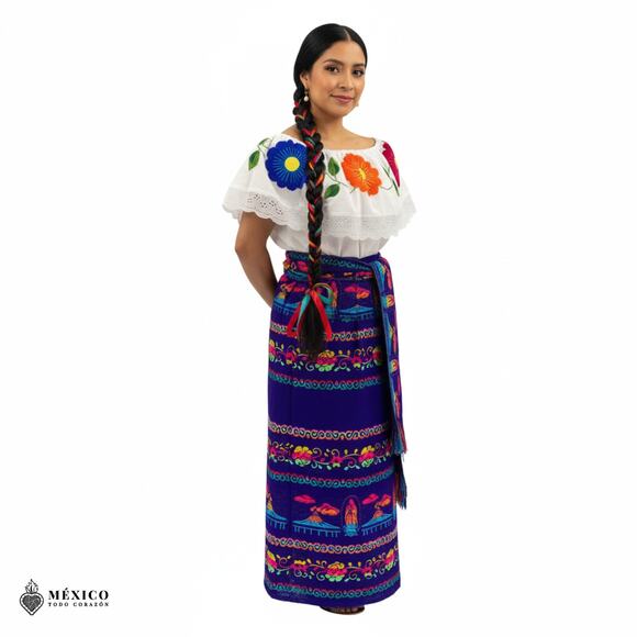 Traditional Mexican Floral Cambaya Dress Set – Handmade Three-Pieces - Picture 6 of 8